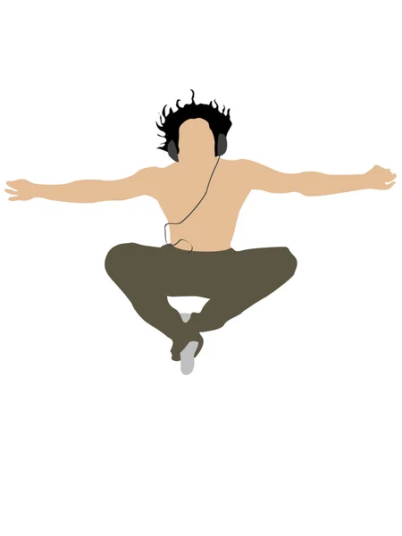 Человек прыгает в воздух, наслаждается музыкой — стоковое фото