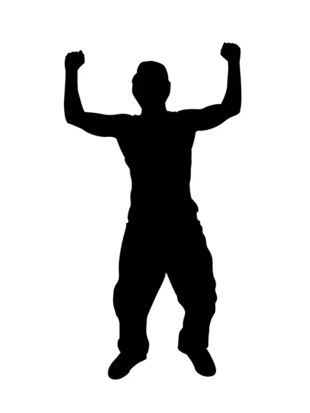 Silhouette of excited man with arms up — Stock Photo, Image