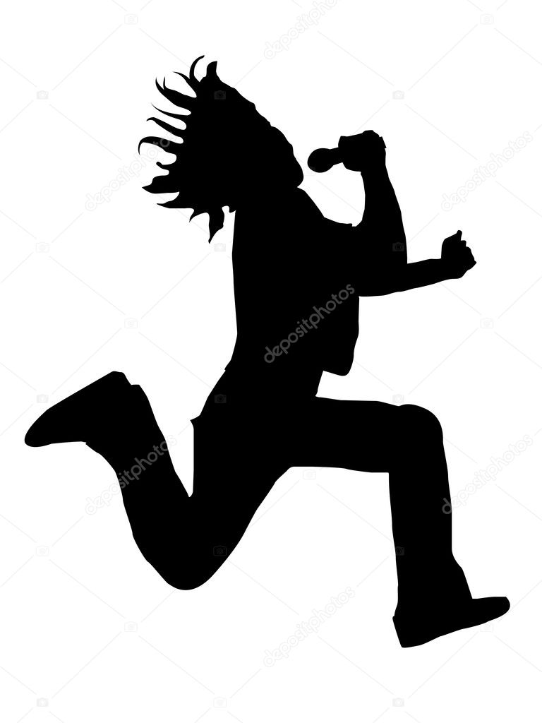 Silhouette of jumping singer