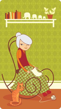 Old lady knitting clipart