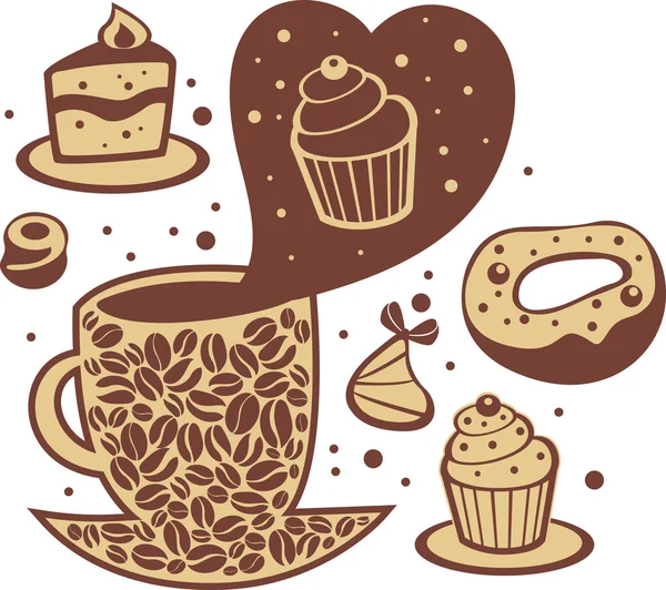 Káva a koláče — Stockový vektor