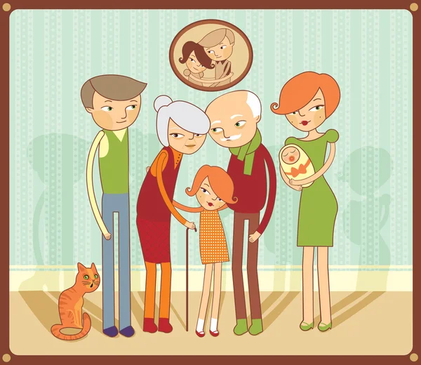 Dessin animé portrait de famille — Image vectorielle