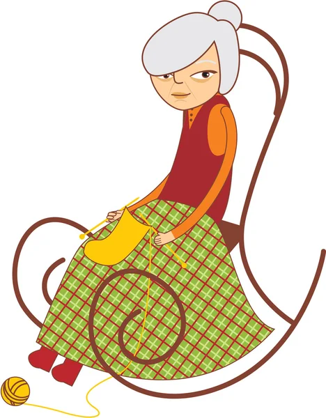 Old lady knitting — Stockvector