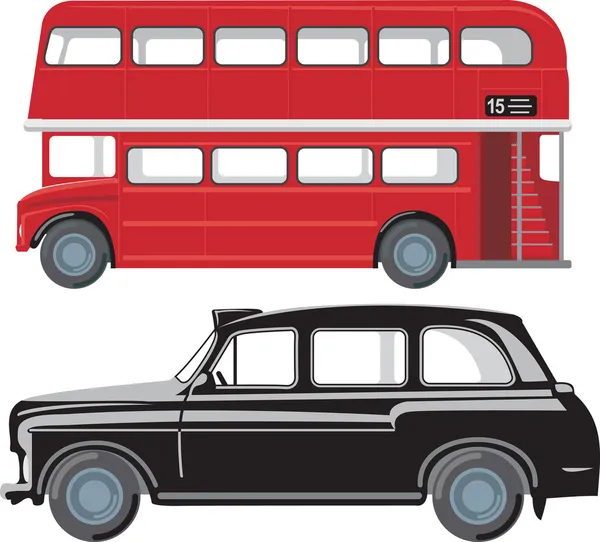 Doubledecker 赤いロンドンバスや伝統的なタクシー — ストックベクタ