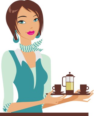 Girl bearing a teapot clipart