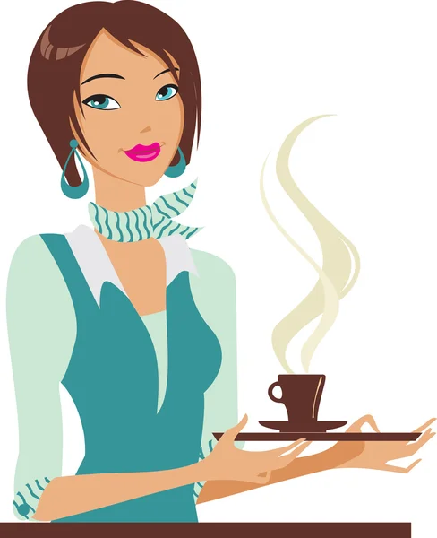 Menina com xícara de café —  Vetores de Stock