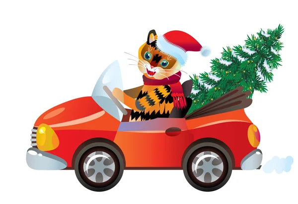 Nieuwjaar tijger in rode auto — Stockvector
