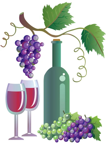 Şarap ve asmawijn en grapevine — Stok Vektör