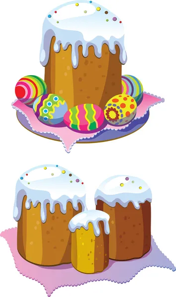 复活节蛋糕和鸡蛋 — 图库矢量图片