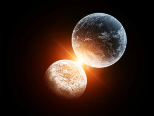 2 개의 행성 사이 스타 키스 — 스톡 사진