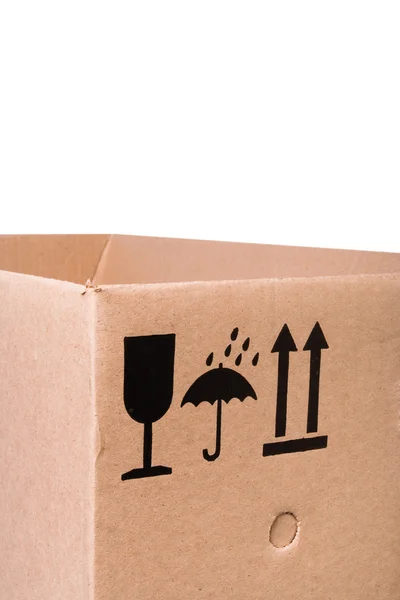 stock image Cardboard box with mail symbols