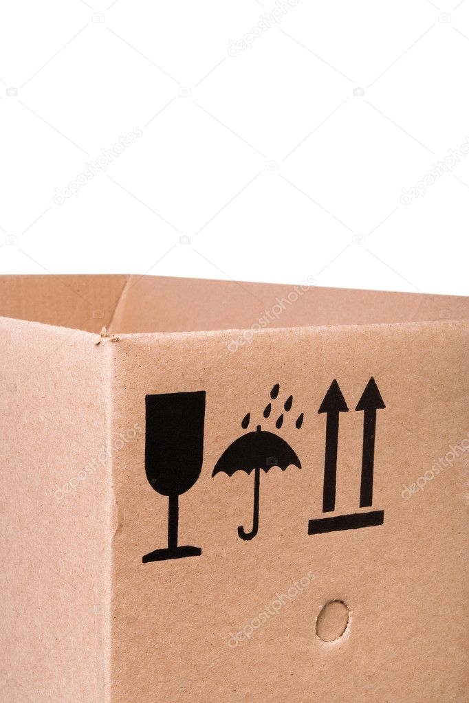 Cardboard box with mail symbols