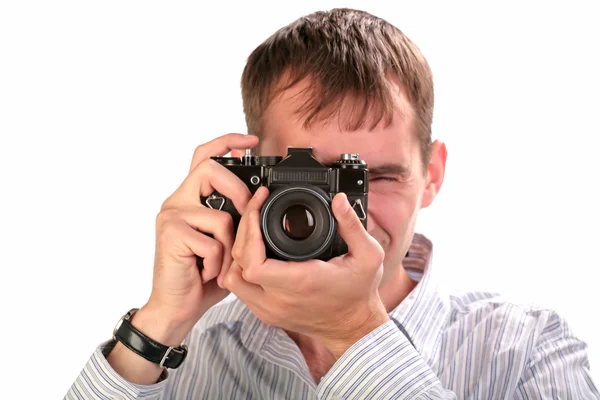 Guy with retro photo camera — Stock Photo, Image