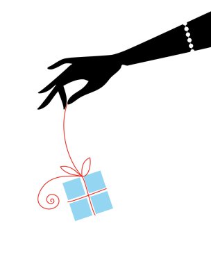 Hand with gift box, vector