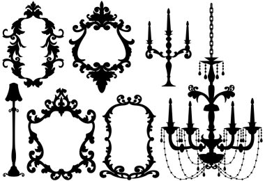 Picture frames and chandelier, vector clipart