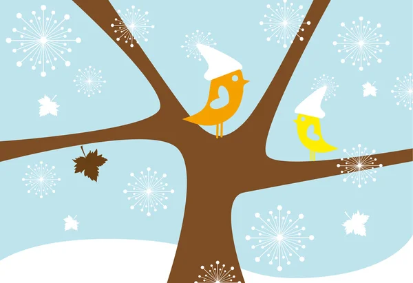 Oiseaux en chute de neige, vecteur — Image vectorielle