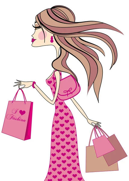Alışveriş torbaları, kadınla vektör — Stok Vektör