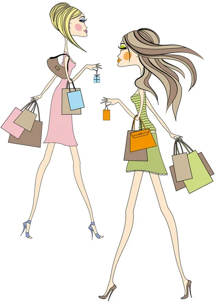 Frauen mit Einkaufstaschen, Vektor — Stockvektor