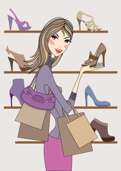 Mulher de moda com sapatos — Vetor de Stock