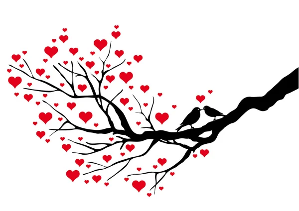 Kalp ağaçta öpüşme kuşlar — Stok Vektör