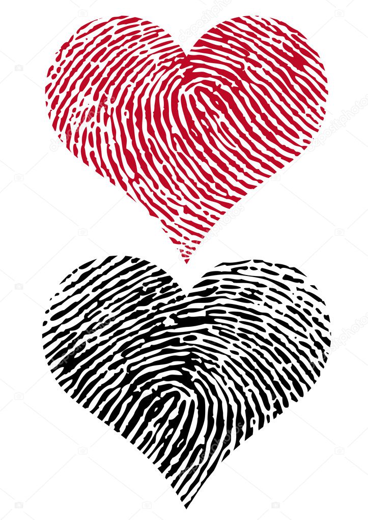 Two fingerprint hearts, vector