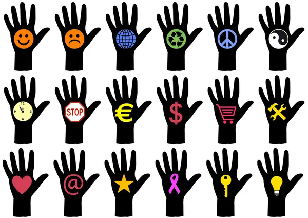 Hands with icons, vector — Stock Vector