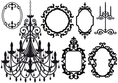 Old chandelier and picture frames clipart