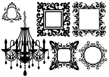 Picture frames and chandelier, vector clipart