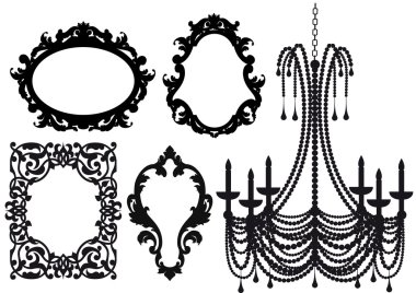 Chandelier and picture frames, vector clipart