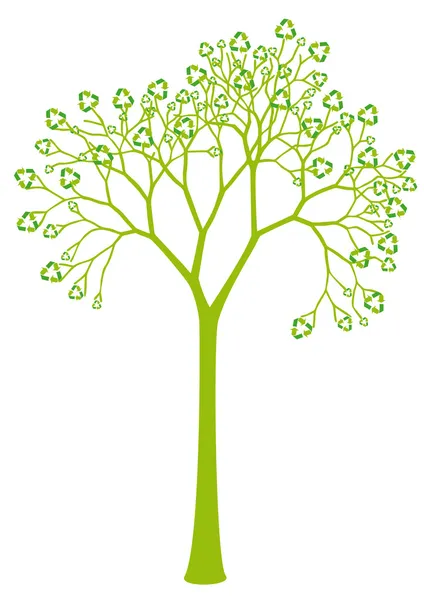 Arbre avec feuilles de signe de recyclage — Image vectorielle