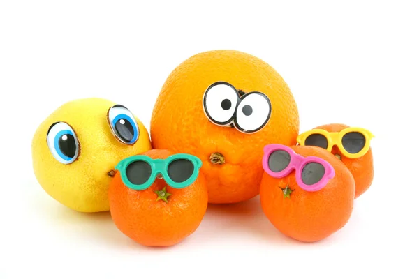 Legrační pomeranč, citron a mandarinky — Stock fotografie
