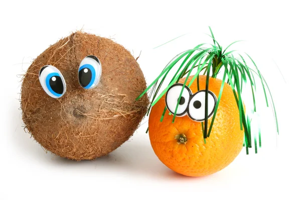 Смешной кокос и апельсин Стоковая Картинка