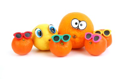 Funny orange, lemon and mandarins clipart