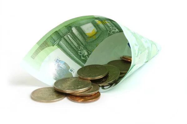 Corno d'euro con monete — Foto Stock