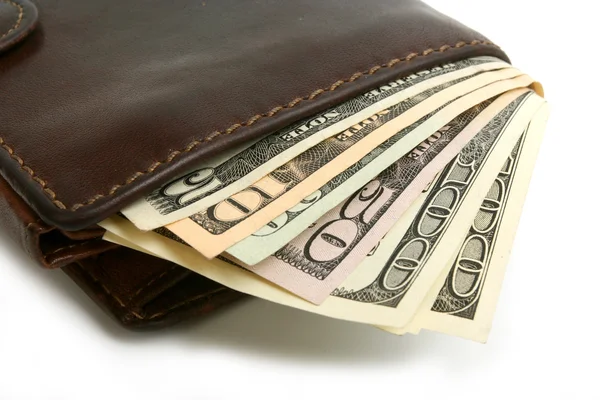 Dollars banknotes in purse — Stock Photo, Image