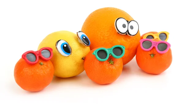 Funny orange, lemon and mandarins — Stock Photo, Image