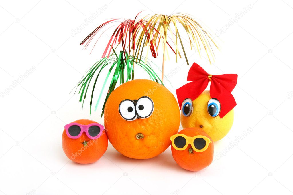 Funny orange, lemon and mandarins