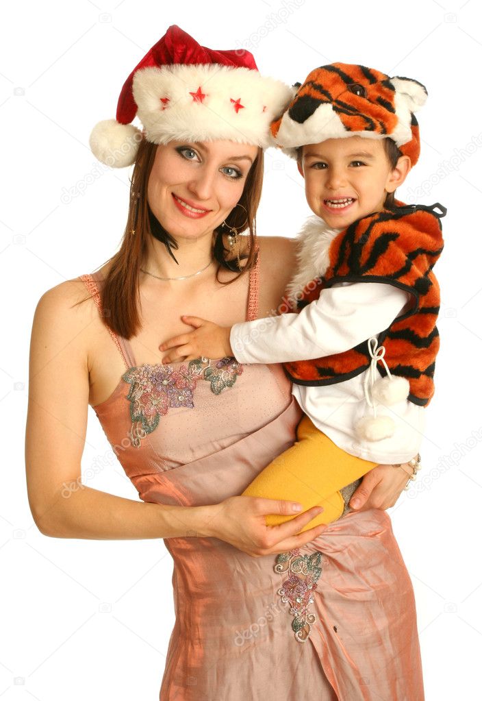 Mother with baby in fancy dresses
