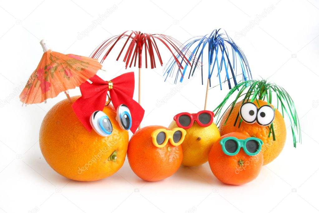 Funny oranges, lemon and mandarins