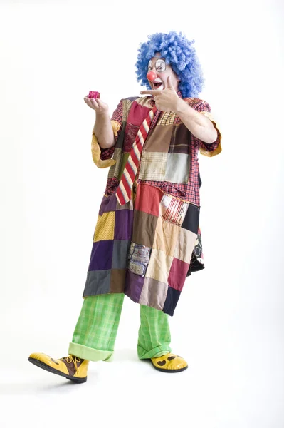 Clown with present — Stock Photo, Image