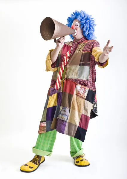 Clown with megaphone — Stock Photo, Image