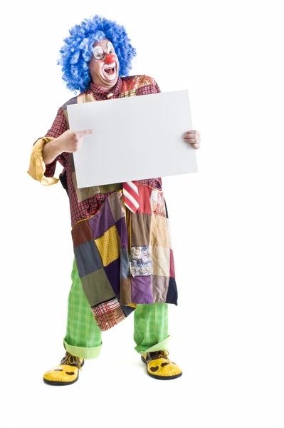 Clown mit Schild — Stockfoto
