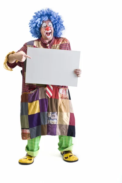 Clown med skylt — Stockfoto