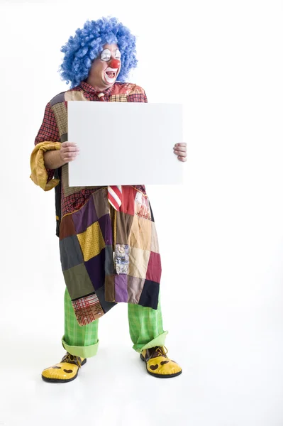 Clown holding sign — Stock Photo, Image