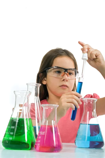 Menina na aula de ciências — Fotografia de Stock