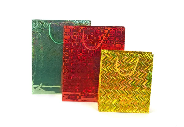 Zelený červené a zlaté lesklé Nákupní taška — Stock fotografie