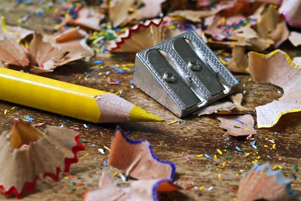 Yellow pencil and shavings — Stock Photo, Image