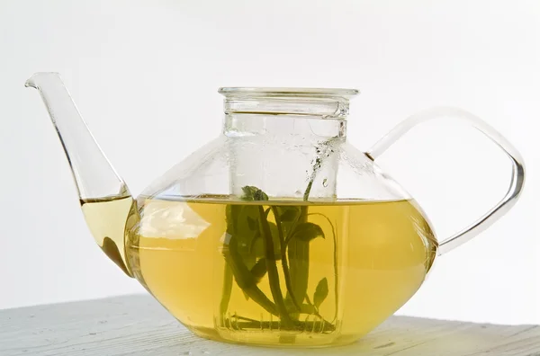 Glass Teapot with Herbal Tea — Stock Photo, Image