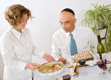 Jewish family celebrating passover clipart