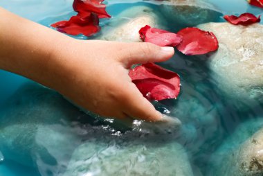 Child hand water and petals clipart